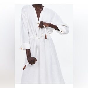 Zara Ivory Long Sleeve Dress with Button Detail